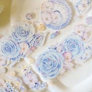 PET-washi-tape met bloemen|Lichtblauwe dag|PET-tape met kristaleffect|Lens van 100 cm|Scrapbooking|Journaling||