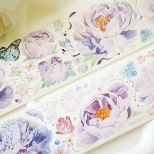 Washitape met paarse bloemen|Paarse waas|Samples washitape|100 cm lus|Scrapbooking|Journaling||