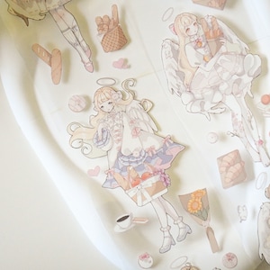 PET-tape met schattige meisjespersonages|Engelpicknick|Witinktende PET-tape|lus van 84 cm|Scrapbooking|Journaling||