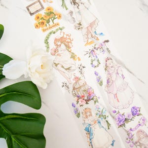 Ruban adhésif PET washi fille mignonne|Floral beauty 2.0|Ruban PET encreur blanc|boucle de 100 cm|Scrapbooking|Journalisme||