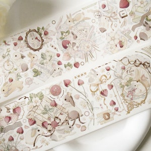 Schattige konijntjes-washitape|Aardbeienkonijntjes|Samples washitape|100 cm lus|Scrapbooking|Journaling||