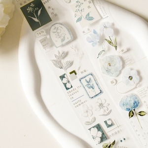 Vintage botanisch PET-tape|Cicada-shigure|Wit-inkt PET-tape| 100 cm lus|Scrapbooking|Journaling|Sproetenthee vol.3|
