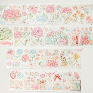 Washi tape hortensias| Caiyuanzi studio | Boucle de 100 cm|Journalistique|Scarpbooking|Ruban adhésif décoratif|journal d'art| ruban adhésif washi basique|菜园子工作室