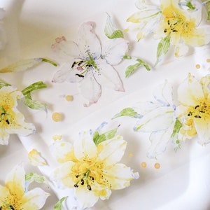 PET-washi-tape met gele bloemen|Laurel|PET-tape met witte inkt|Lens van 100 cm|Scrapbooking|Journaling||