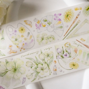Washitape met bloemen|Chrysant en verf|Samples washitape|Lus van 100 cm|Scrapbooking|Journaling||