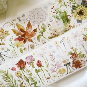 Vintage washi-tape met bloemen|Laat najaar|Samples washitape|120 cm lus|Scrapbooking|Journaling||