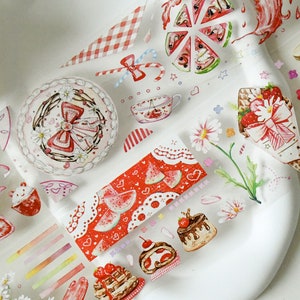 Uwielbiam czerwone owoce|Element deserowy Taśma washi PET|Biała taśma PET|Pętla 100 cm|Scrapbooking|Prowadzenie dziennika||