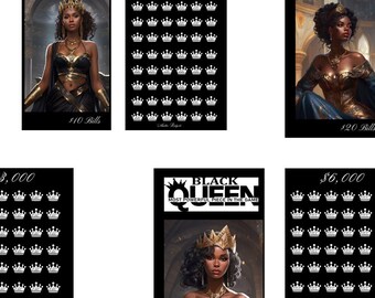 Black Queen 5 10 20 50 100 Savings Challenge A6 Extended Use Cash Envelopes