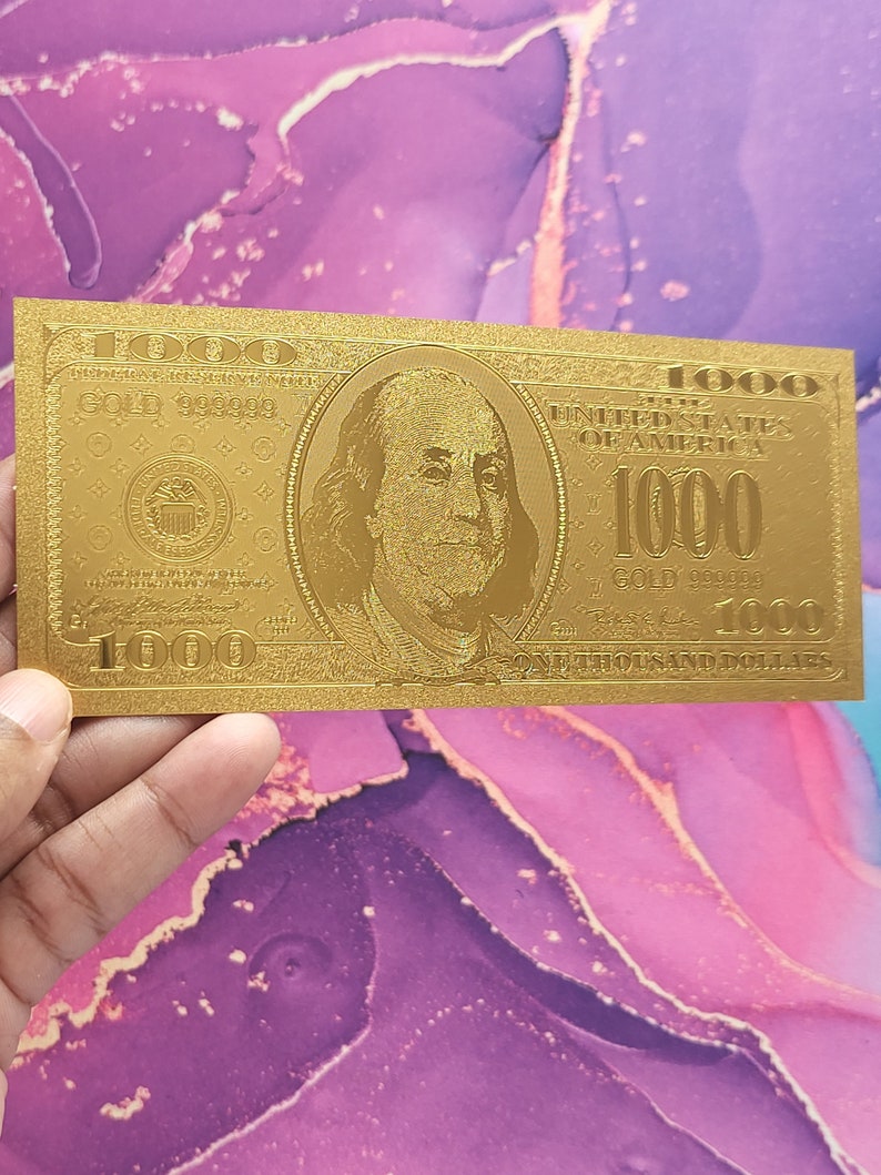 1000 Dollars 24K Gold Foil Bill Placeholder Slips Cash Stuffing