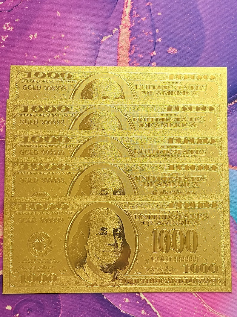 1000 Dollars 24k Gold Foil Bill Placeholder Slips Cash Stuffing