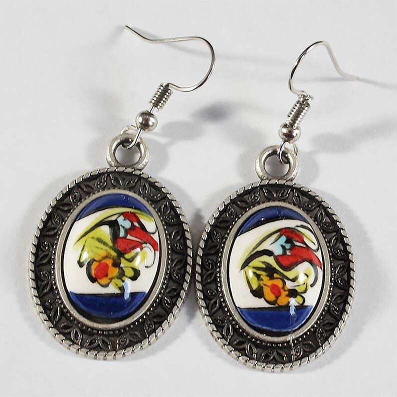 Red Tulip Tile Earrings on Blue Ground Completely handcrafted Iznik tile art is produced with order the underglaze technique sultansilver earrings