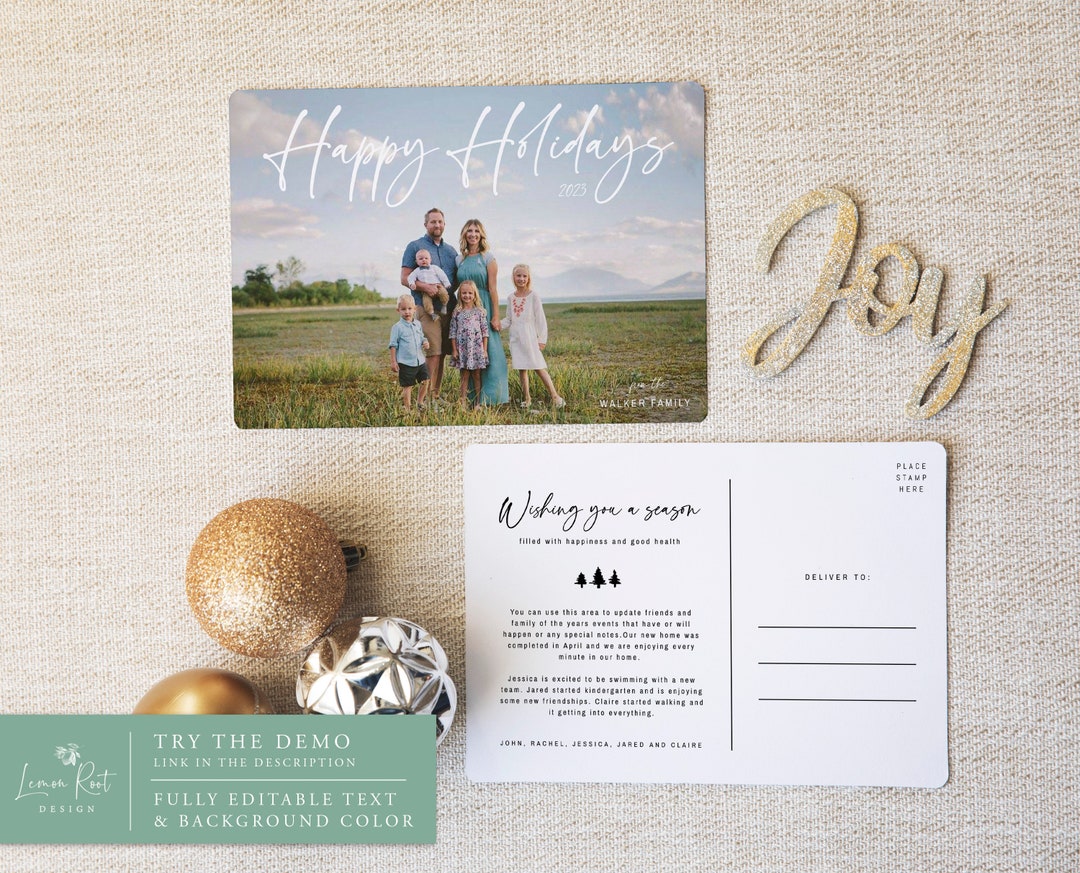 5x7 Happy Holiday Postcard Christmas Holiday Card Template - Etsy