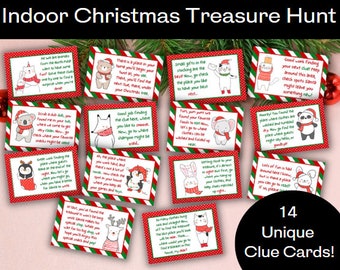 Christmas Treasure Hunt Clues, Indoor Holiday Game (Digital Download)