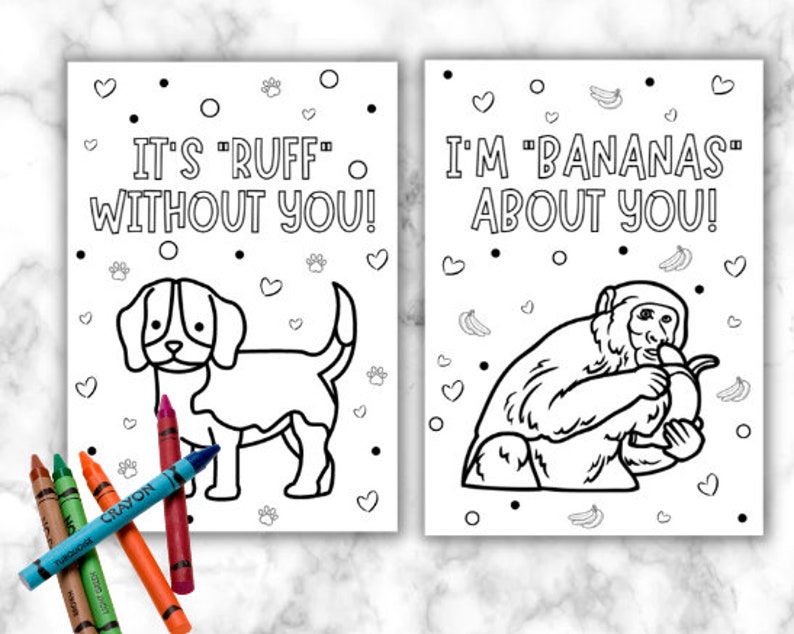 Its Ruff Without You Valentines Animal Pun Coloring Pages, Kids Holiday Activity (PDF) - Etsy