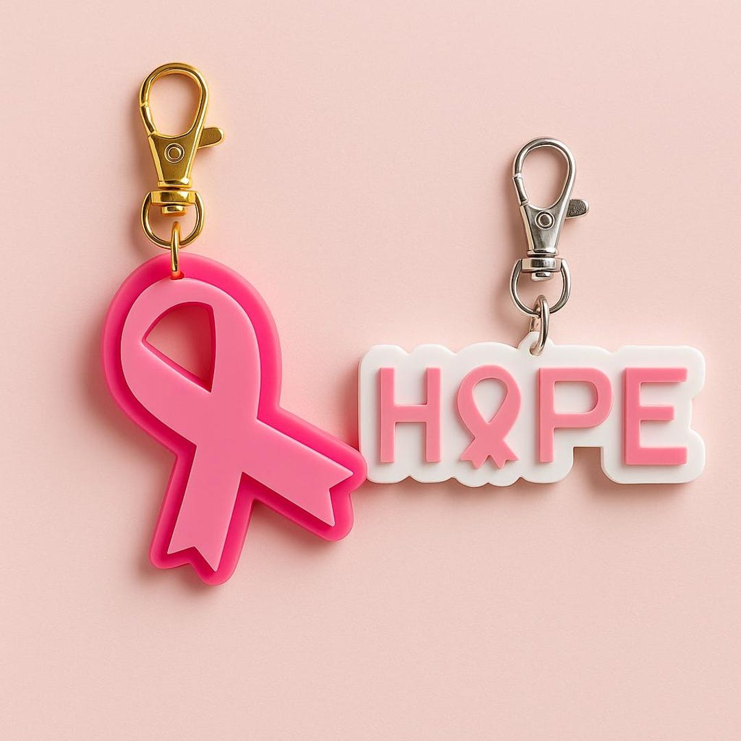 Breast Cancer Awareness HOPE Ribbon Keychain Pink/white Acrylic - Etsy
