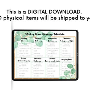 Weekly House Cleaning Schedule- Eucalyptus