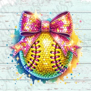 Glitter softball png file, sparkly softball png file, Designer png design, Softball mom png, softball with bow png design, softball png
