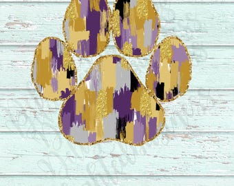 Tiger paw purple gold png design for shirt, mascot png file, Designer png design, Tigers game day png, Tigers shirt, Tigers shirt png