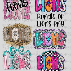 Bundle of Lions png file, mascot png file, Preppy Lions Png design, mascot shirt, mascot png design, Lions shirt design bundle