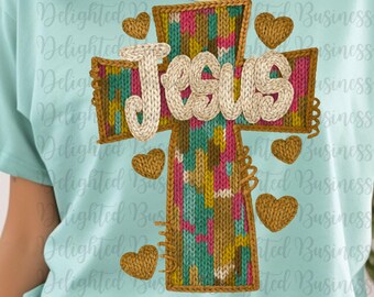PNG-ontwerp van imitatiegaren Jesus Cross: christelijk shirt, bijbeltekst (digitale download)