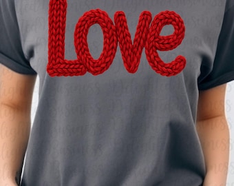 Faux yarn knitted Love Design PNG File: Valentine Sublimation (Digital Download)