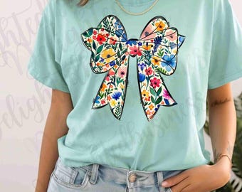 Floral Coquette bow png file, wildflowers bow png file, Png file download, Sublimation png file, bow png design, bow png design