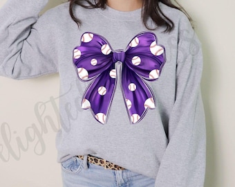 Baseball Coquette purple bow png file, baseball png file, Png file download, Designer png design, baseball png design, baseball game day png
