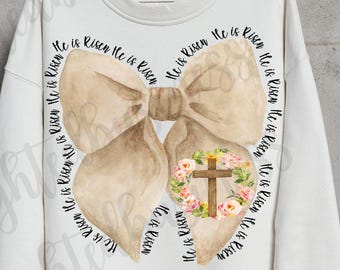 He is risen coquette bow png design, Christian Easter png, Christianity png design, Faith based png design, Christian coquette bow png