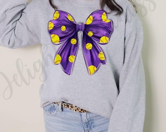 Softball coquette purple bow png file, softball png file, Png file download, Sublimation png file, softball png design, custom softball png