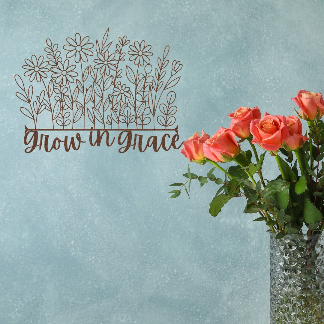 Metal Wall Art Words Grow in Grace Metal Wall Art Christian Etsy