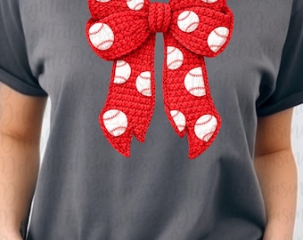 Faux yarn Coquette red bow baseball png file, baseball png file, Png file download, Sublimation png file, baseball png design