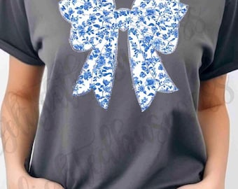 Blue toile bow png, Blue Floral Coquette bow png file, blue white bow png file, Png file download, bow png design