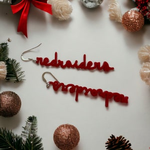 Texas Tech Red Raiders Script Dangle Earrings for Football Game Day Graduation Gift, Coworker Secret Santa Teacher Christmas Gifts for Her