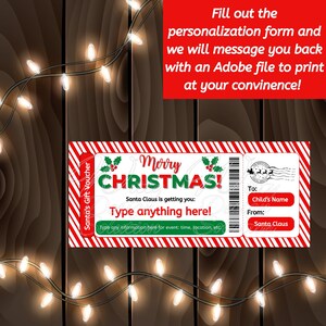 Voucher de presente de Papai Noel de Natal personalizado / Voucher de Natal imprimível para crianças / Voucher de presente de Papai Noel