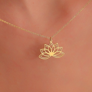 14K Solid Gold Lotus Halskette für Frauen, Minimalist Valentinstag Geschenke, Jubiläum Schmuck, Seerose Anhänger, Meditation Charm Choker