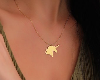 14K Solid Gold Unicorn Necklace: Handmade Pegasus Pendant