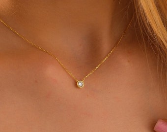 Colar com Pedra de Nascimento em Ouro 14K: Um Delicado Pingente para Presente de Aniversário