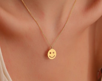 14K Solid Gold Smiley Face Necklace, Pendant Only Option Custom Listing