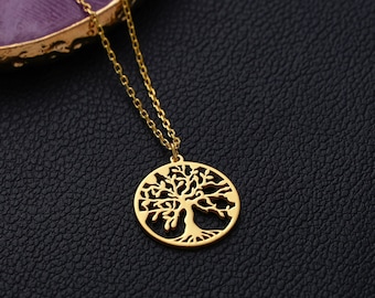 14K massief gouden levensboom ketting voor vrouwen, stamboomhanger, minimalistische Keltische sieraden, tricotst cadeau voor moeder, zomer 2024
