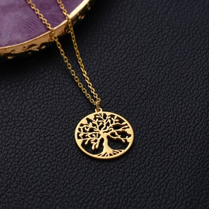 14K Solid Gold Tree Of Life Necklace For Women, Family Tree Pendant, Minimalist Celtic Jewelry, Stocking Stuffer Gift For Mom, Summer 2024