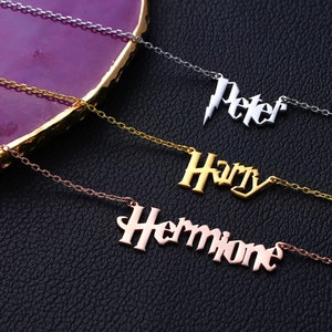 14K Solid Gold Harry Necklace Gift For Bookworms, Customasible Muggle Potter Name Choker, Wizard Initial Pendant, Handmade Gift For Her