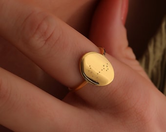 14K Solid Gold Signet Ring: Personalized Birth Flower, Engraved Initial