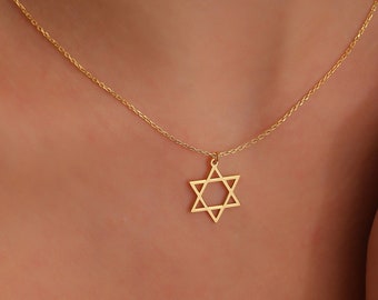 14K Solid Gold Star of David Necklace, Handmade Magen David Religious Charm Jewelry, Jewish Rosh HaShanah Kabbalah Pendant, Bar Mitzvah Gift