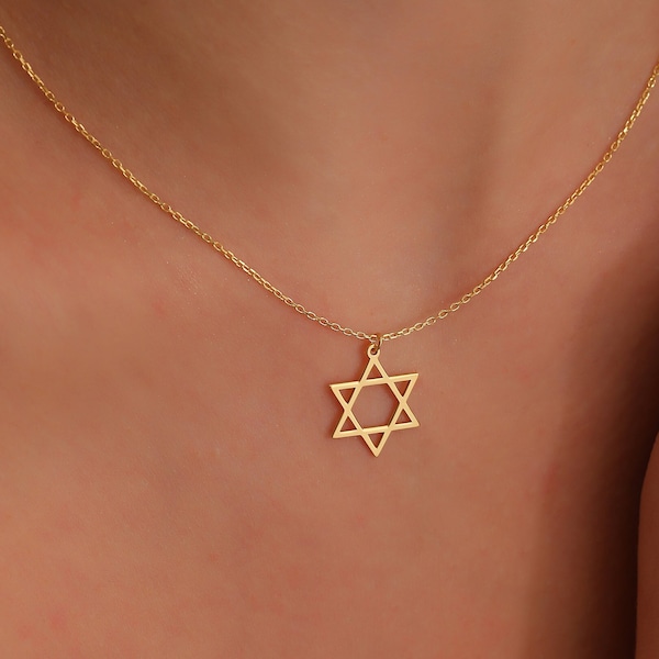 14K Solid Gold Star of David Necklace, Handmade Magen David Religious Charm Jewelry, Jewish Rosh HaShanah Kabbalah Pendant, Bar Mitzvah Gift