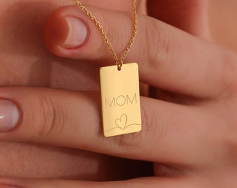 14K Solid Gold Mom Necklace - Handmade Mothers's Day Gift - Custom Engraved Initial Pendant for Mom Personalized Name Charm with Heart