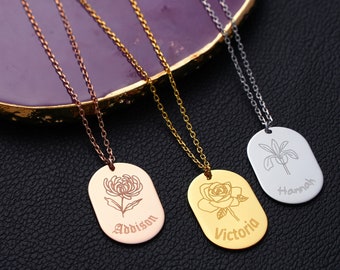 Collana con fiore di nascita in oro: ciondolo a disco floreale personalizzato