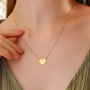 14K Solid Gold Heart Necklace For Women, Handwriting Engraved Heart Name Pendant, Personalized Heart Choker, Charm Engagement Gift For Love