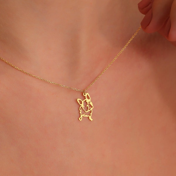 14K Solid Gold Frenchie Bulldog Necklace, Handmade Dog Memorial Necklace, France Bulldog Charm, Mother's Day / Easter Gift for Bullpug Owner