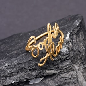 14K Solid Gold Two Name Ring Adjustable Handmade 2 Name Ring BFF