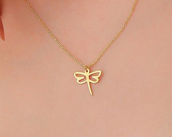 14k Solid Gold Dragonfly Necklace - Unique Statement Jewelry for Women | Perfect Gift for Nature Lovers | Dainty Gift for Mothers Day